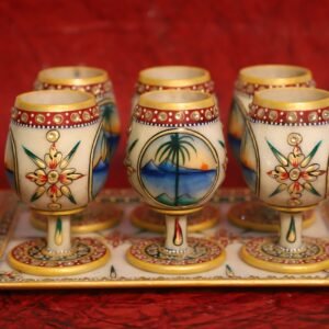 Hand-Painted Marble Goblet Set with Tray.
