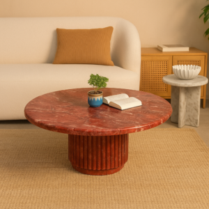 TWD Red Alaska Round Marble Coffee Table