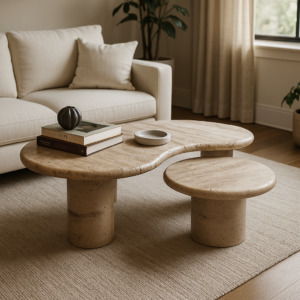 Luna Nest – Travertine Marble Duo Table